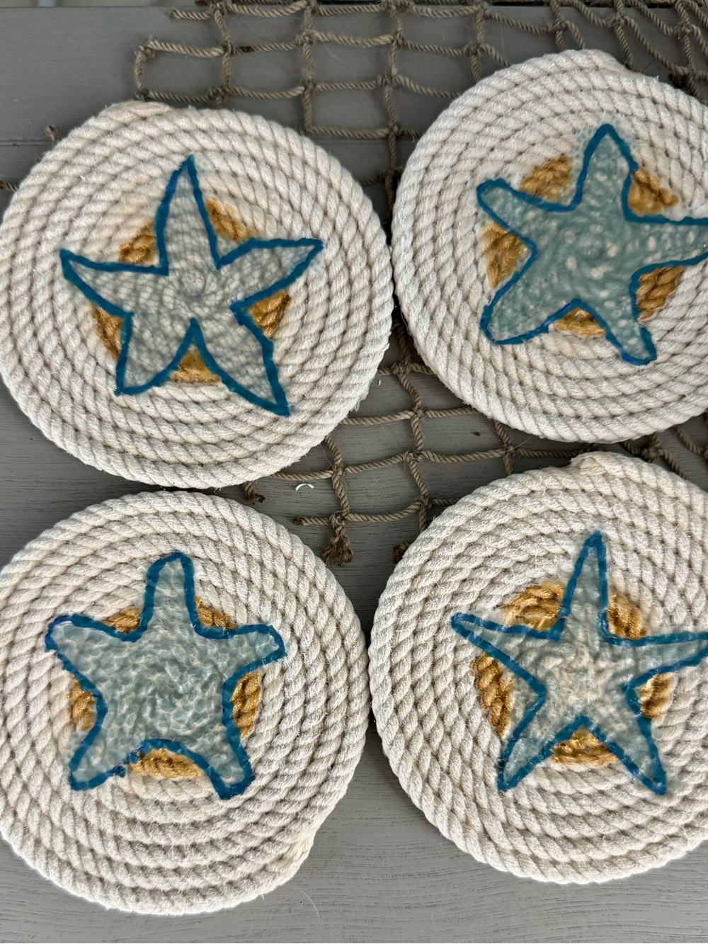 Nautical Rope Coasters with Blue Starfish Set - Picture 2 of 2